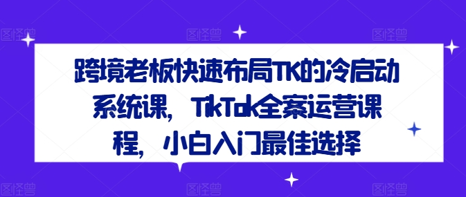 跨境老板快速布局TK的冷启动系统课，TikTok全案运营课程，小白入门最佳选择| 鹿鸣网创