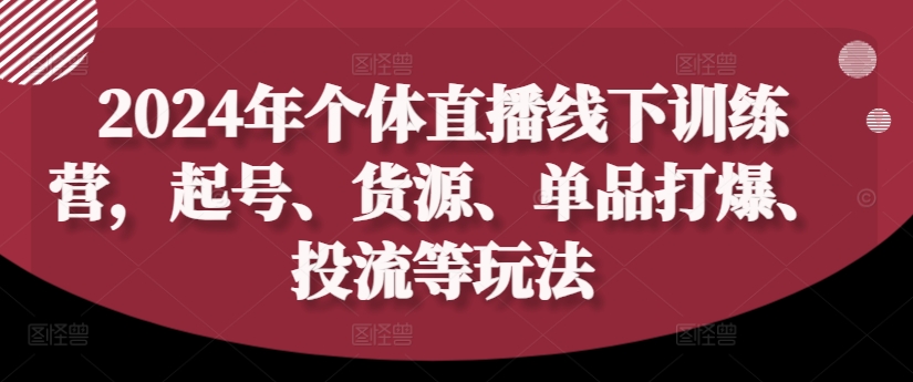 2024年个体直播训练营,起号、货源、单品打爆、投流等玩法| 鹿鸣网创