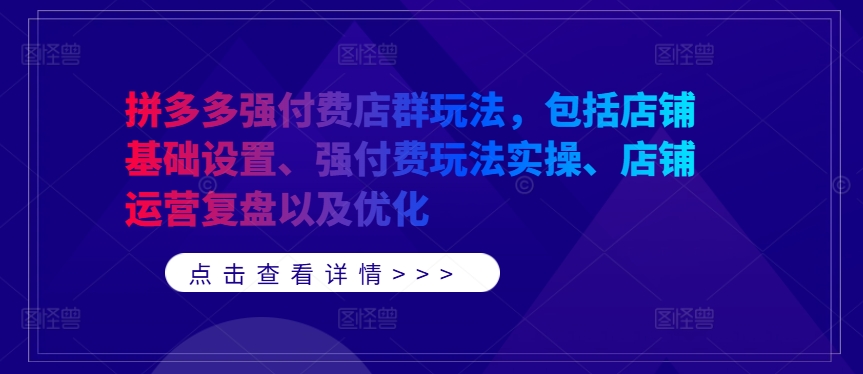 拼多多强付费店群玩法，包括店铺基础设置、强付费玩法实操、店铺运营复盘以及优化| 鹿鸣网创
