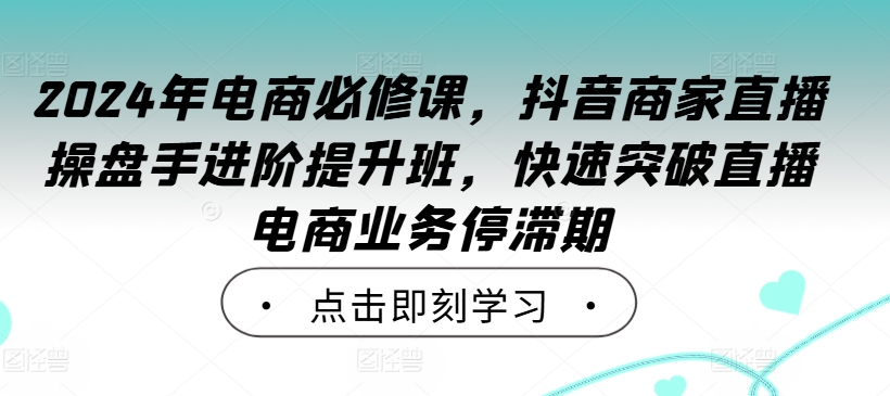 2024年电商必修课，抖音商家直播操盘手进阶提升班，快速突破直播电商业务停滞期| 鹿鸣网创