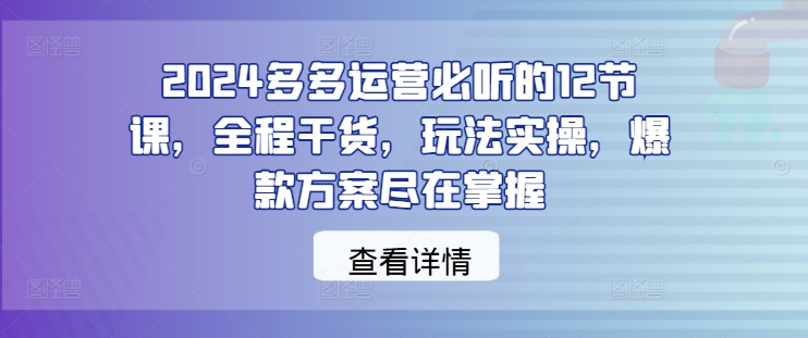 2024多多运营必听的12节课，全程干货，玩法实操，爆款方案尽在掌握| 鹿鸣网创