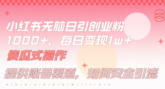 小红书无脑每日引流创业粉500+，小白每天只花半小时，躺赚长尾收益【揭秘】| 鹿鸣网创