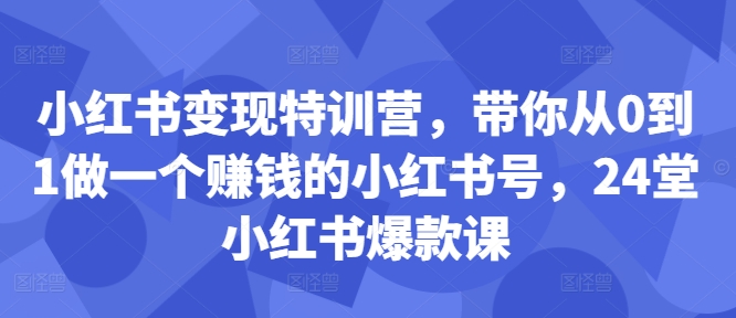 小红书变现特训营,带你从0到1做一个赚钱的小红书号,24堂小红书爆款课| 鹿鸣网创