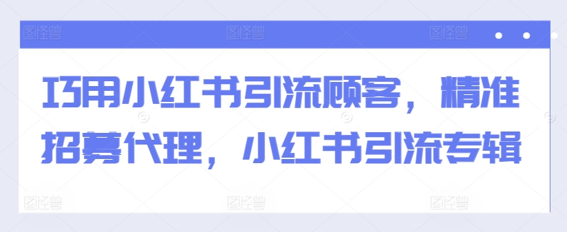 巧用小红书引流顾客，精准招募代理，小红书引流专辑| 鹿鸣网创