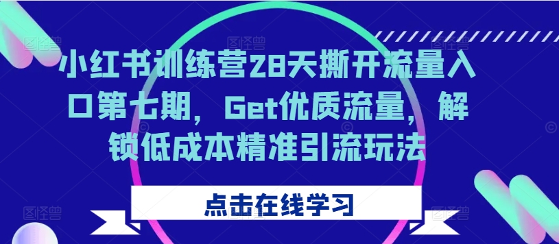 小红书训练营28天撕开流量入口第七期，Get优质流量，解锁低成本精准引流玩法| 鹿鸣网创