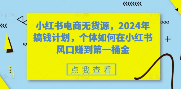 小红书电商无货源,2024年搞钱计划,个体如何在小红书风口赚到第一桶金| 鹿鸣网创