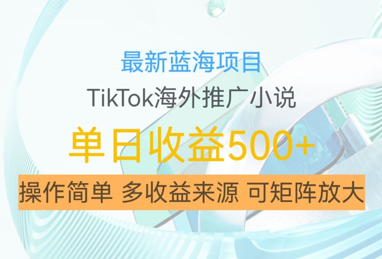 最新蓝海项目，利用tiktok海外推广小说赚钱佣金，简单易学，日入500+，可矩阵放大【揭秘】| 鹿鸣网创