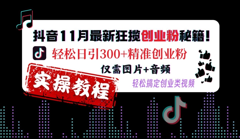 抖音11月最新狂揽创业粉秘籍,轻松日引300+精准创业粉,仅需图片+音频,轻松搞定创业类视频| 鹿鸣网创