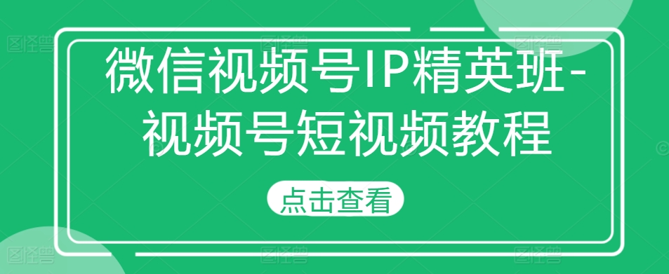 微信视频号IP精英班-视频号短视频教程| 鹿鸣网创