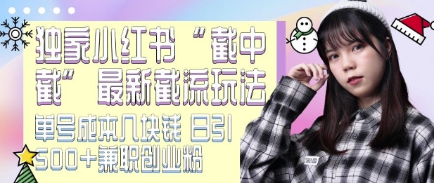 最新小红书截流玩法 独家截中截 单号成本几块钱 日引500+CY粉JZ粉| 鹿鸣网创