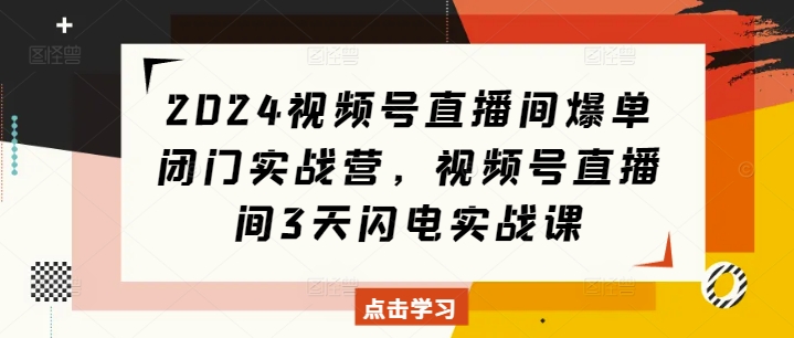 2024视频号直播间爆单闭门实战营,视频号直播间3天闪电实战课| 鹿鸣网创