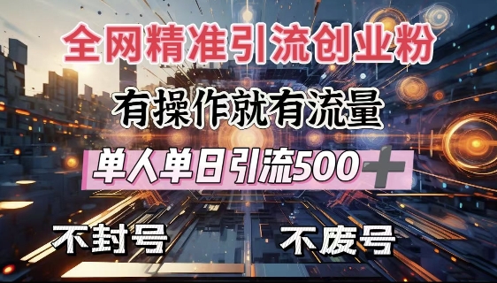 全网独家引流创业粉,有操作就有流量,单人单日引流500+,不封号、不费号| 鹿鸣网创