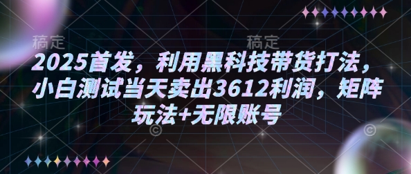 2025首发,利用黑科技带货打法,小白测试当天卖出3612利润,矩阵玩法+无限账号【揭秘】| 鹿鸣网创