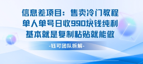 信息差项目：售卖冷门教程单人单号日收9张纯利基本就是复制粘贴就能做| 鹿鸣网创