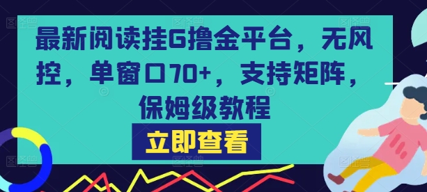最新阅读挂G撸金平台，无风控，单窗口70+，支持矩阵，保姆级教程【揭秘】| 鹿鸣网创