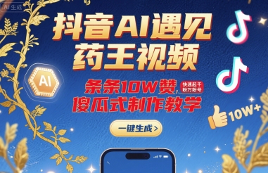抖音AI遇见药王视频，条条10W赞，快速起千粉万粉号，傻瓜式制作教学| 鹿鸣网创