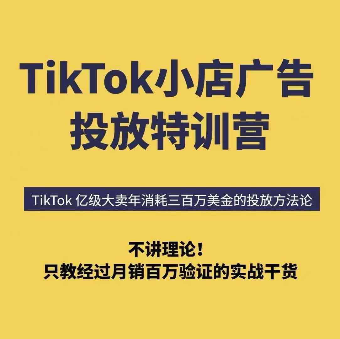TikTok小店广告投放特训营，6天破局计划专治各种“投不动”，教你经过月销百万验证的实战干货| 鹿鸣网创