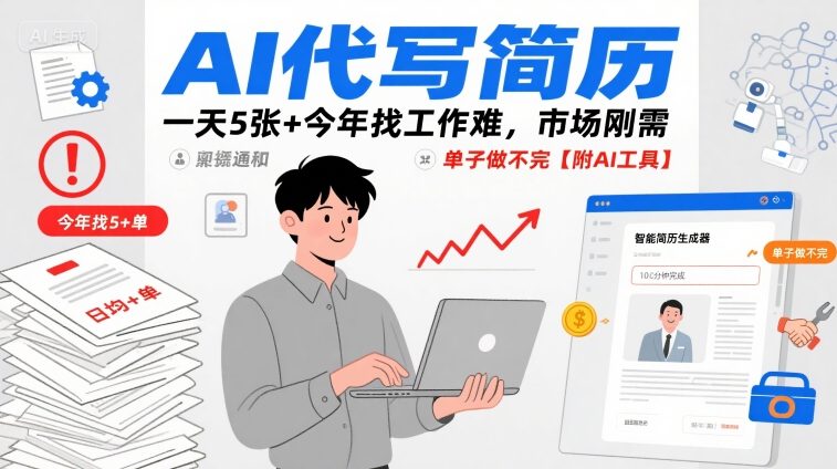 AI代写简历，一天5张+今年找工作难，市场刚需，单子做不完【附AI工具】| 鹿鸣网创