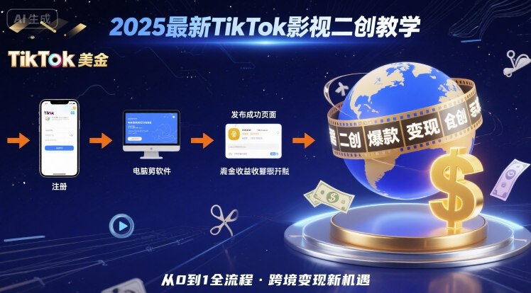 2025年最新TikTok影视二创教学，从注册到发布撸美金全流程，跨境变现新机遇| 鹿鸣网创