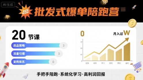 批发式爆单陪跑营，20节课带你实现批发式爆单，带你经松月入过W| 鹿鸣网创