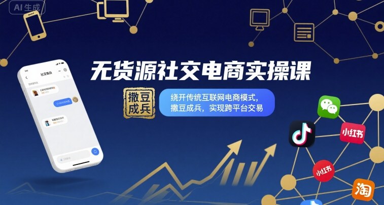 无货源社交电商实操课，绕开传统互联网电商模式，撒豆成兵，实现跨平台交易| 鹿鸣网创