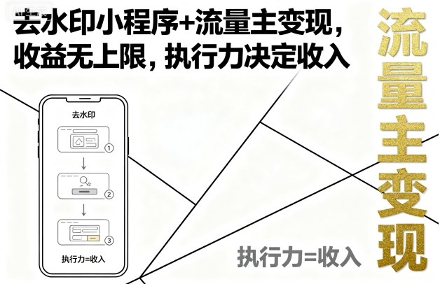 去水印小程序+流量主变现，收益无上限，执行力决定收入| 鹿鸣网创