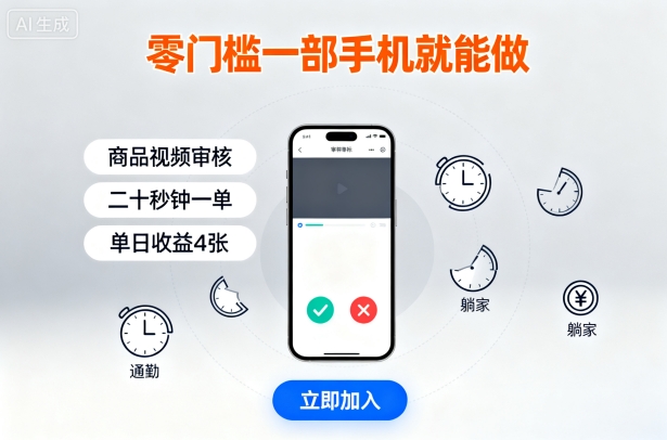 零门槛一部手机就能做，商品视频审核，通勤躺家碎片时间都能做，二十秒钟一单，单日收益4张【揭秘】| 鹿鸣网创