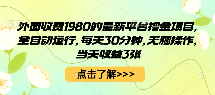 外面收费1980的最新平台撸金项目，全自动运行，每天30分钟，无脑操作，当天收益3张【揭秘】| 鹿鸣网创