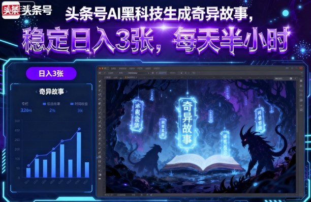 头条号AI黑科技生成奇异故事，稳定日入3张，每天半小时| 鹿鸣网创