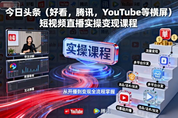 今日头条（好看，腾讯，YouTube等横屏）短视频直播实操变现课程| 鹿鸣网创