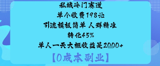私域冷门赛道:单个收费198米引流模板简单人群精准转化45%单人一天大概收益是1k+| 鹿鸣网创