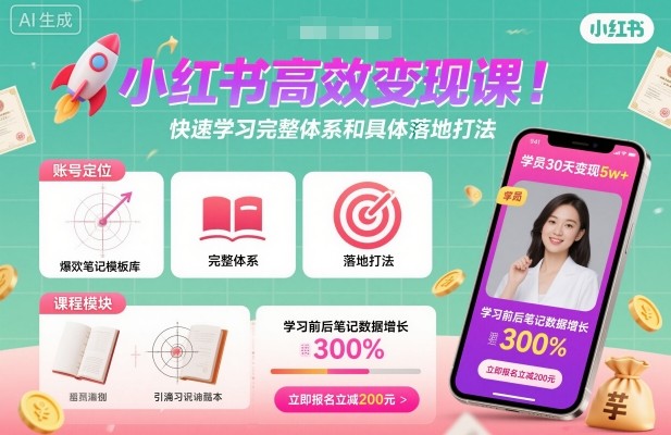 小红书高效变现课，快速学习小红书完整体系和具体落地打法| 鹿鸣网创