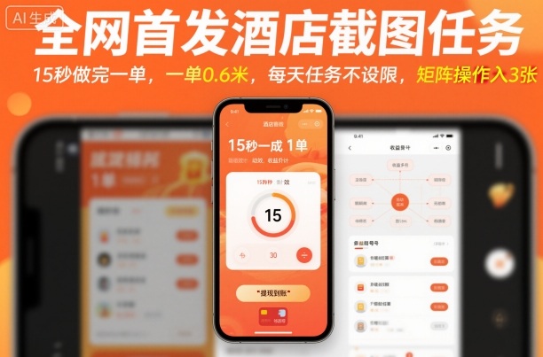 全网首发酒店截图任务，15秒做完一单，一单0.6米，每天任务不设限，矩阵操作日入3张【揭秘】| 鹿鸣网创