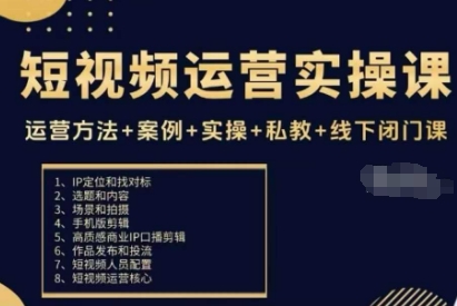 短视频运营实操课，运营方法+案例+实操+私教+线下闭门课| 鹿鸣网创