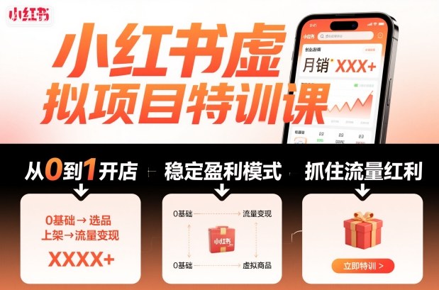 小红书虚拟项目特训课，帮你从0到1打造稳定盈利的店铺，抓住流量红利（更新9月）| 鹿鸣网创