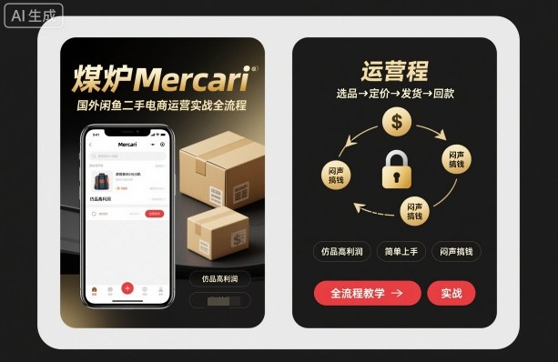 煤炉Mercari国外闲鱼二手电商运营实战全流程，仿品高利润，简单上手，闷声搞钱| 鹿鸣网创
