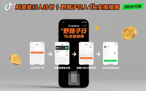 抖音发行人计划全新野路子玩法，随时随地，只要有手机，就能操作，日入1k+【揭秘】| 鹿鸣网创