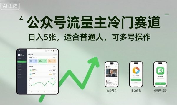 公众号流量主冷门赛道，日入5张，适合普通人，可多号操作| 鹿鸣网创