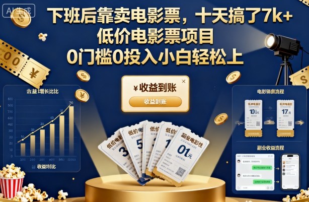 下班后靠卖电影票，十天搞了7k+，低价电影票项目，0门槛0投入小白轻松上手【揭秘】| 鹿鸣网创