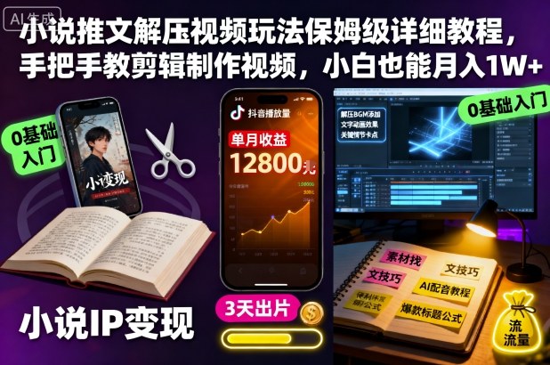 小说推文解压视频玩法保姆级详细教程，手把手教剪辑制作视频，小白也能月入1W+| 鹿鸣网创