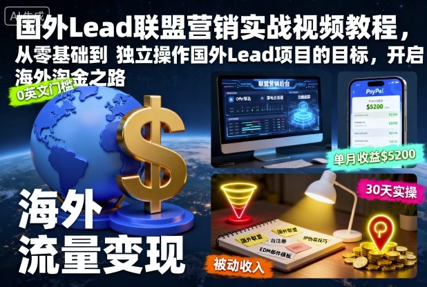 国外Lead联盟营销实战视频教程，从零基础到独立操作国外Lead项目的目标，开启海外淘金之路| 鹿鸣网创