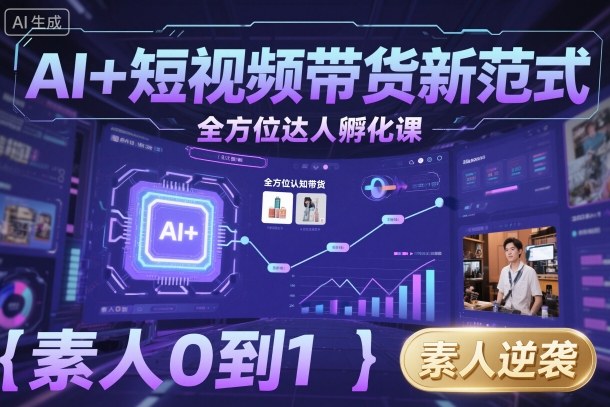 AI+短视频带货新范式全方位达人孵化课，素人也可以从0到1，全方位认知短视频带货| 鹿鸣网创