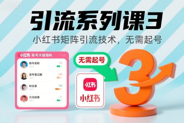 引流系列课3，小红书矩阵引流技术，无需起号| 鹿鸣网创