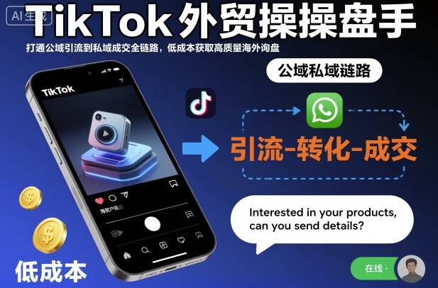 TikTok外贸操盘手，打通公域引流到私域成交全链路，低成本获取高质量海外询盘| 鹿鸣网创