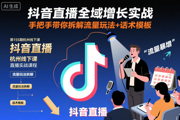 抖音直播全域增长实战第155期杭州线下课，手把手带你拆解流量玩法+话术模板| 鹿鸣网创