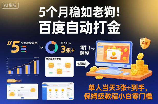 5个月稳如老狗！百度自动打金，单人当天3张+到手，保姆级教程小白零门槛【揭秘】| 鹿鸣网创