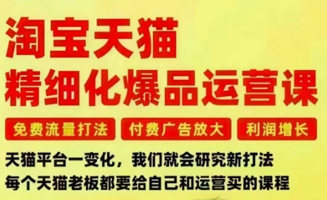 淘宝天猫精细化爆品运营课，免费流量打法-付费广告放大-利润增长-三大核心痛点，一次全部解决| 鹿鸣网创