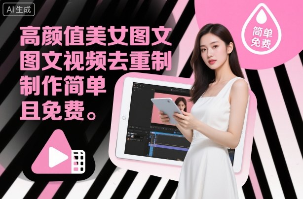 高颜值美女图文视频去重制作教学，制作简单且免费| 鹿鸣网创