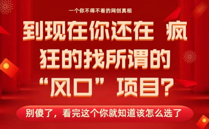 马上26年了，你还在找所谓的风口项目？别傻了，看完这个你全都懂了！【揭秘】| 鹿鸣网创