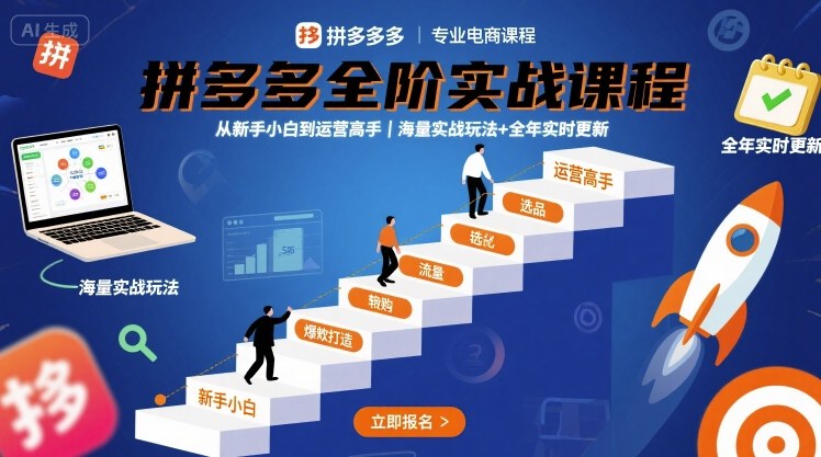 拼多多全阶实战课程，从新手小白到运营高手，海量实战玩法+全年实时更新【2025年10月更新】| 鹿鸣网创